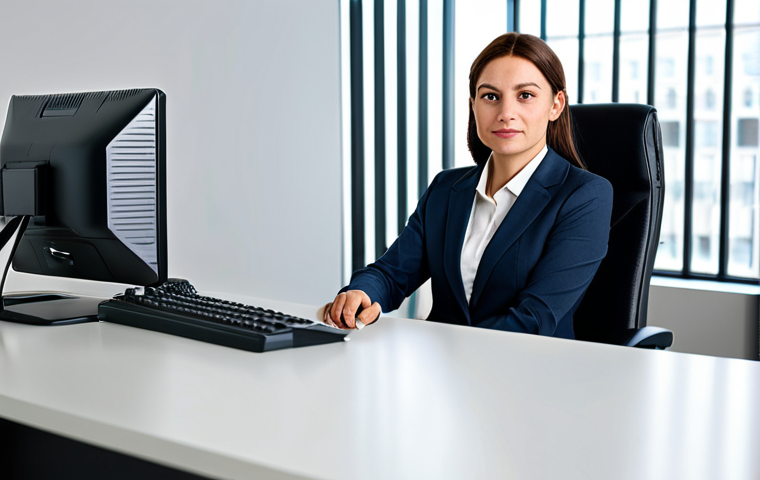 **

A professional businesswoman in a modest business suit, sitting at a desk in a modern office, fully clothed, appropriate attire, safe for work, perfect anatomy, natural proportions, professional photography, high quality.

**