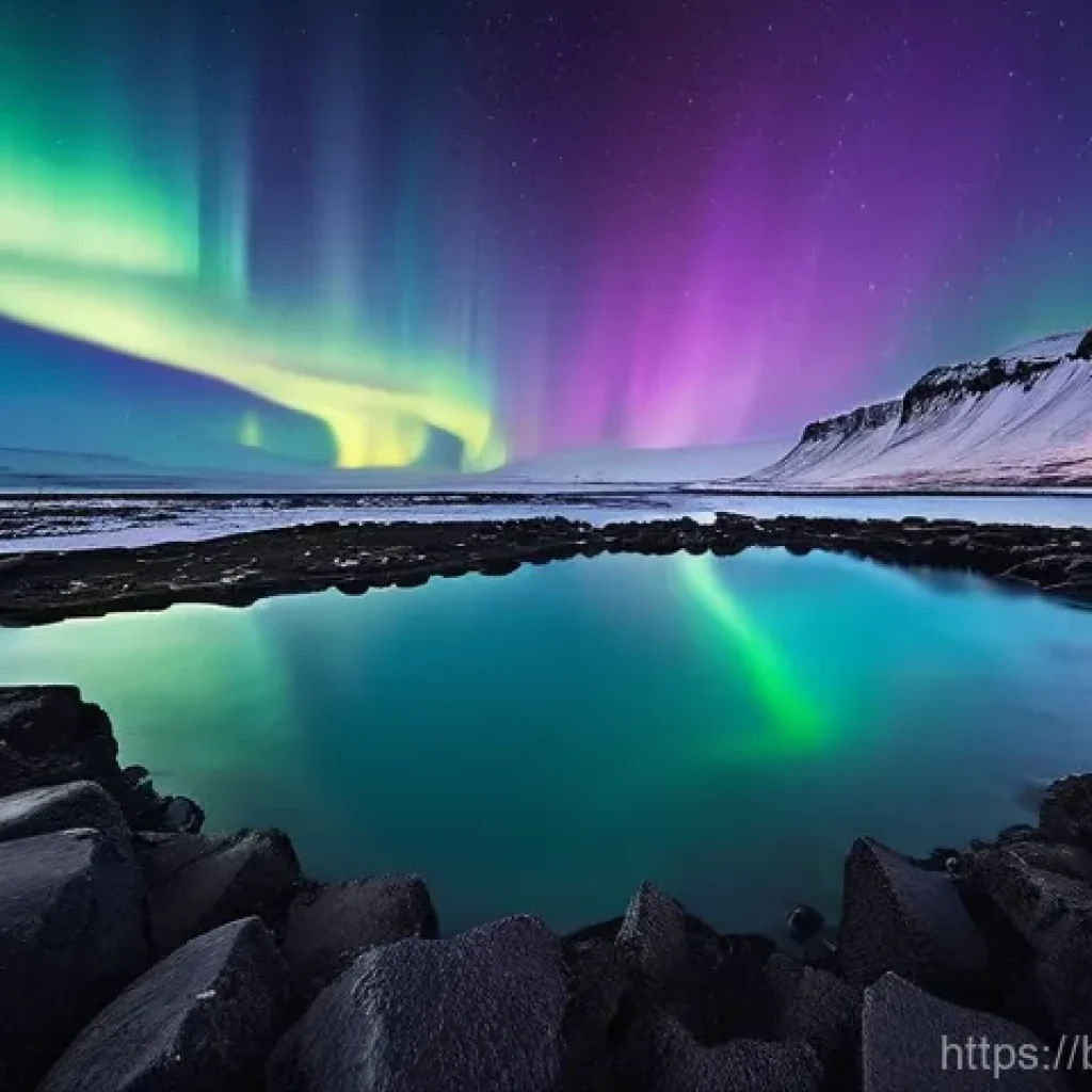 아이슬란드 vs 알래스카 자연 환경 - **Prompt:** A breathtaking Icelandic landscape at twilight. In the foreground, steam rises from natu...