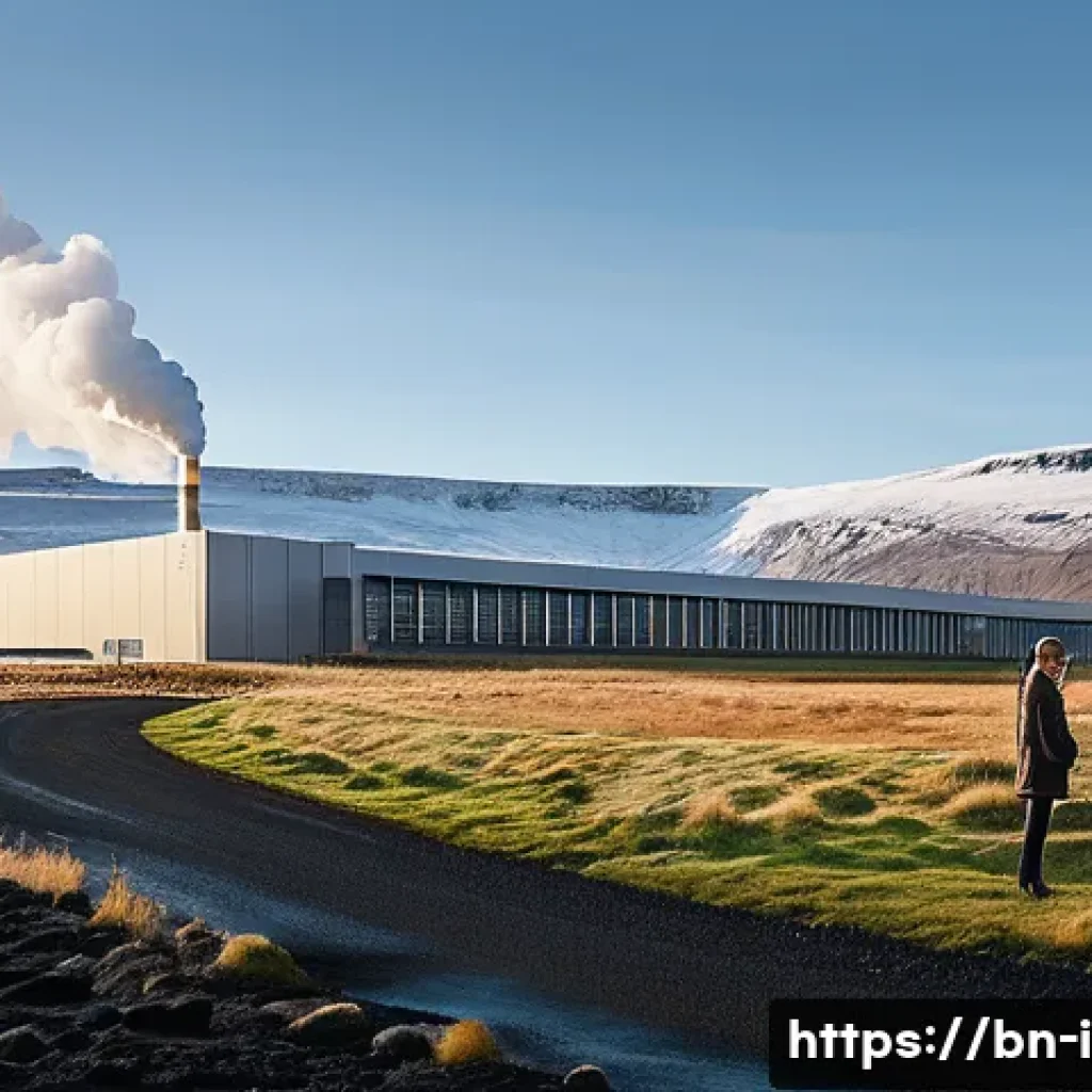 아이슬란드에서 사업하기 - **Prompt:** A dynamic, wide-angle shot of a sleek, modern, eco-friendly data center nestled within a...