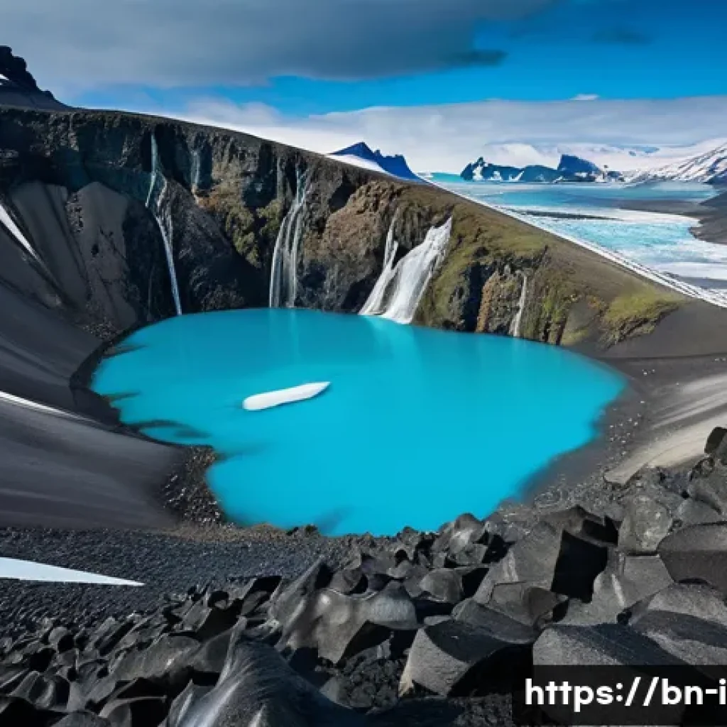 아이슬란드 기후 변화 영향 - **Prompt:** A majestic, ancient glacier in Iceland, dramatically receding into a vast, deep turquois...