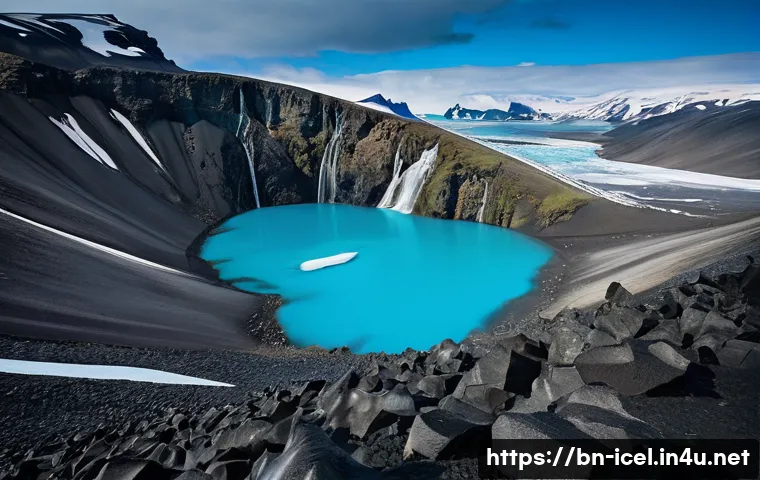 아이슬란드 기후 변화 영향 - **Prompt:** A majestic, ancient glacier in Iceland, dramatically receding into a vast, deep turquois...