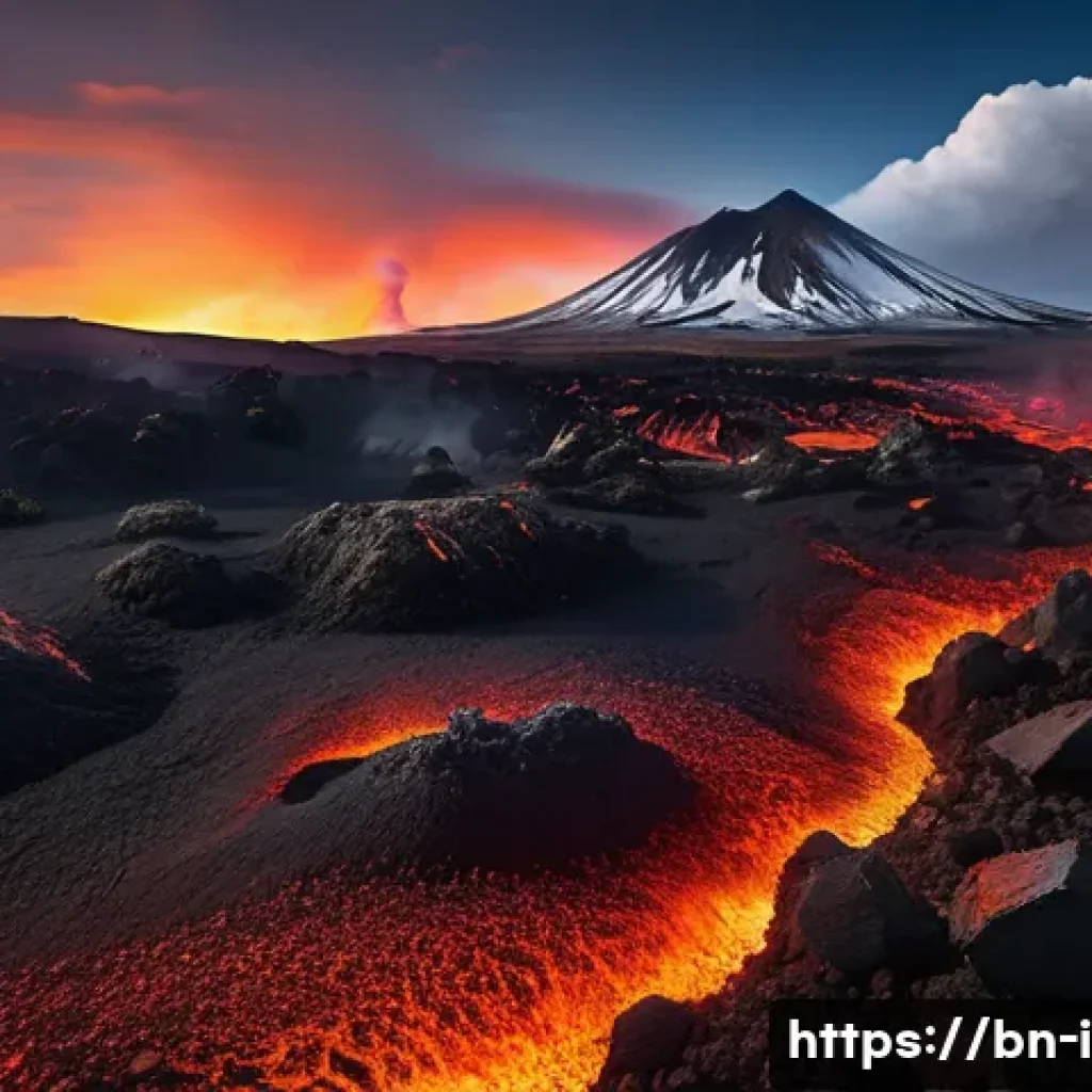 아이슬란드 화산 활동 - A breathtaking panoramic view of Iceland&rsquo;s volcanic landscape featuring the active Hekla volcano eru...