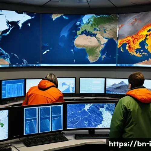 Home 30 아이슬란드 자연재해 대처법 - A detailed scene of Icelandic scientists monitoring volcanic activity using advanced seismographs an...