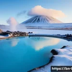 Home 19 아이슬란드 온천과 지열 발전 - A serene Icelandic geothermal hot spring surrounded by snow-covered volcanic mountains, with a diver...